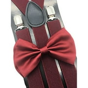 Burgundy Suspenders Bow Tie Matching Set Wedding Prom Burgendy maroon