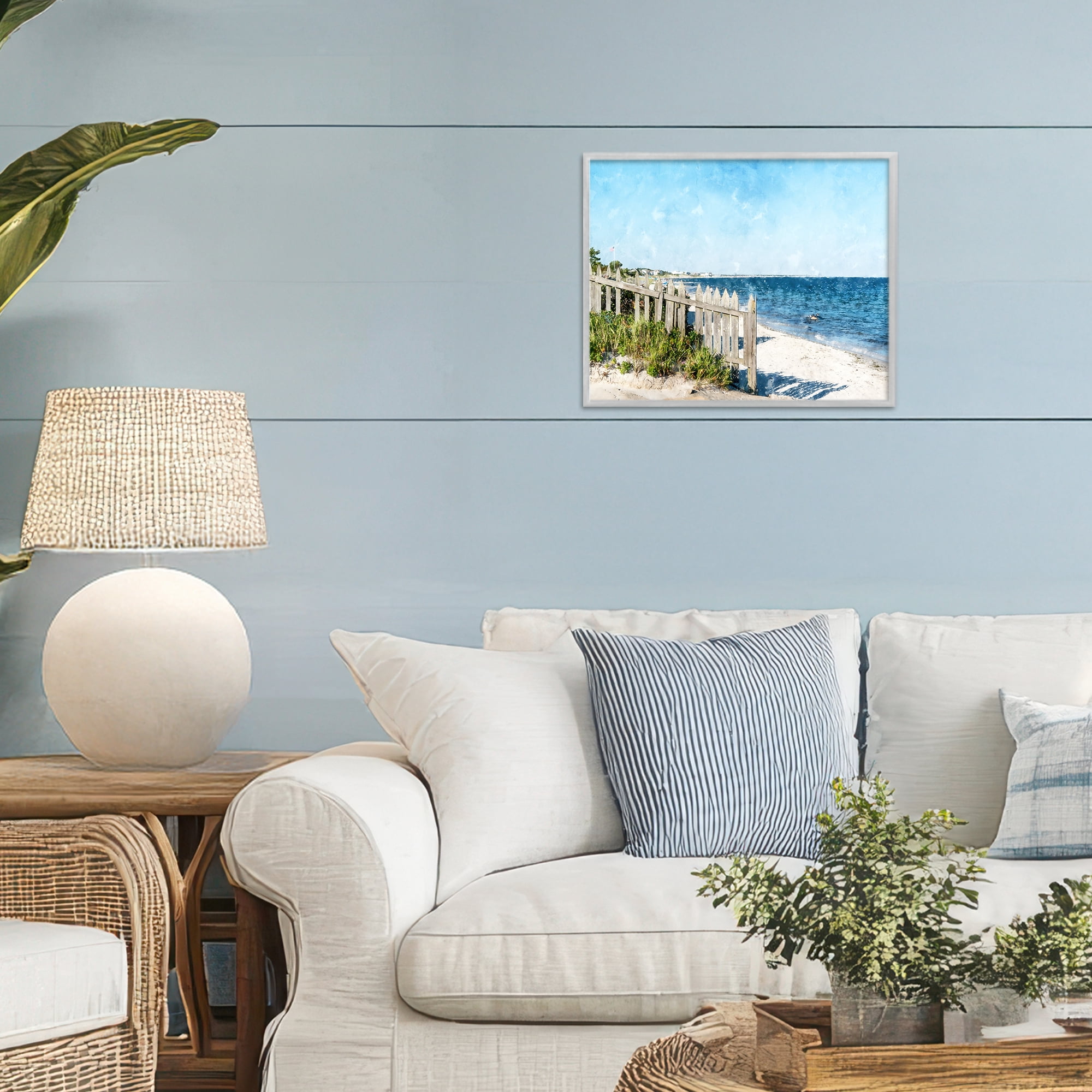 Stupell Industries Beach Pickets View Gray Framed Giclee Art, design by Kim Curinga