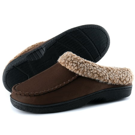 

DL Mens Warm Moccasin House Slippers Memory Foam Winter Cozy Wool-Like Men s Suede Bedroom Indoor Slippers Non-Slip