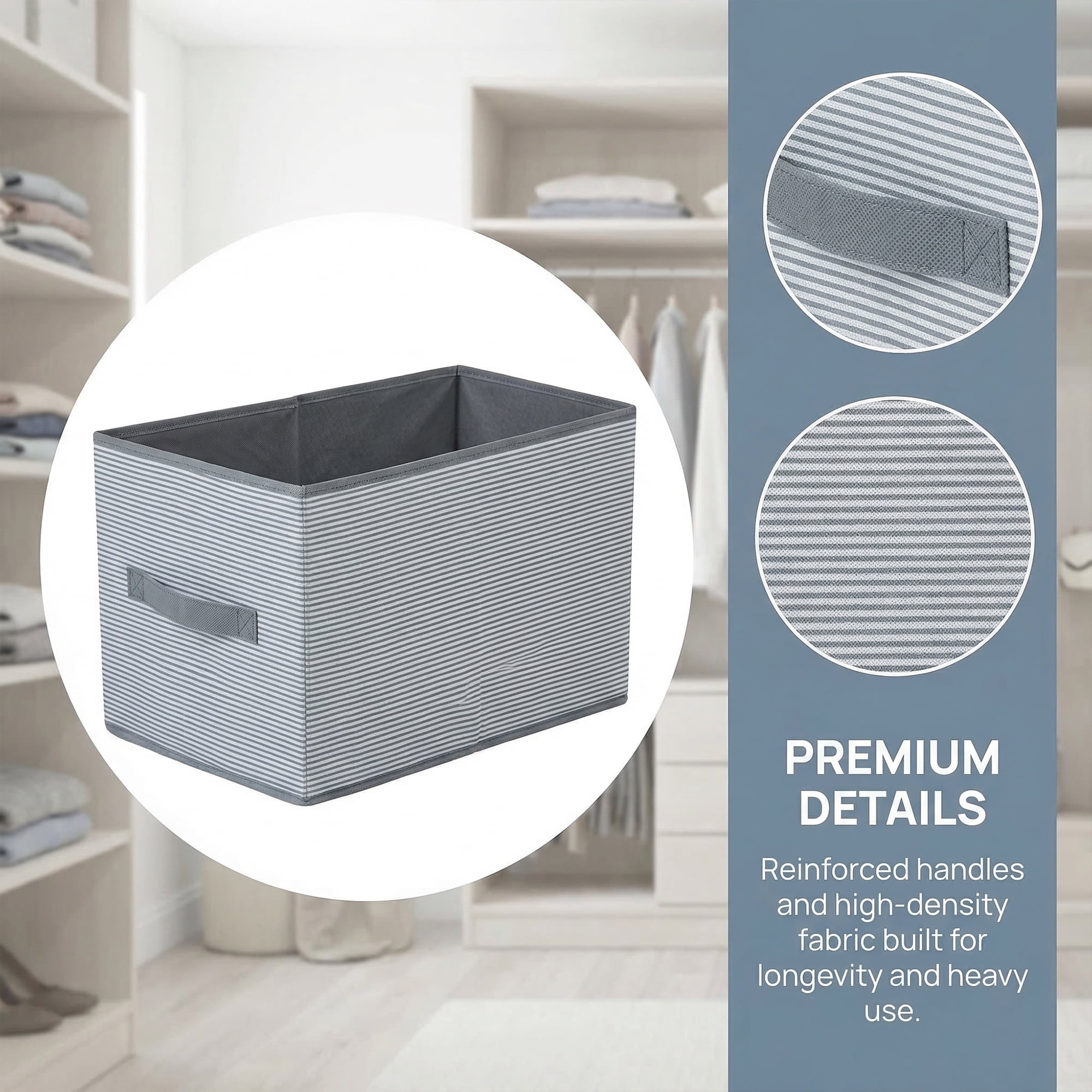Unique Bargains 3pcs Fabric Storage Bin with Stripe Grey 19.7*13.8*12.6in