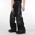 thumbnail image 4 of CONZONE Mens Baggy Pu Leather Pants Wide Leg Streetwear Pants for Men Trendy Elastic Waist Gothic Distressed Pant With Pockets, 4 of 8