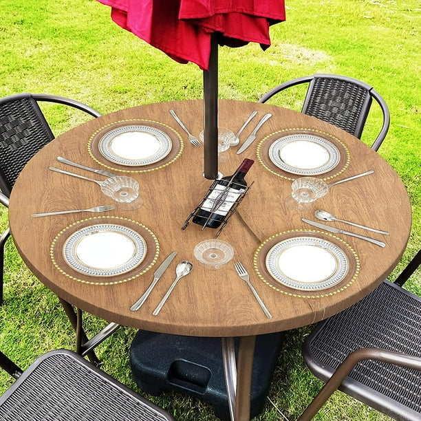 Vinyl Round Fitted Tablecloth With Umbrella Hole Table Cover With