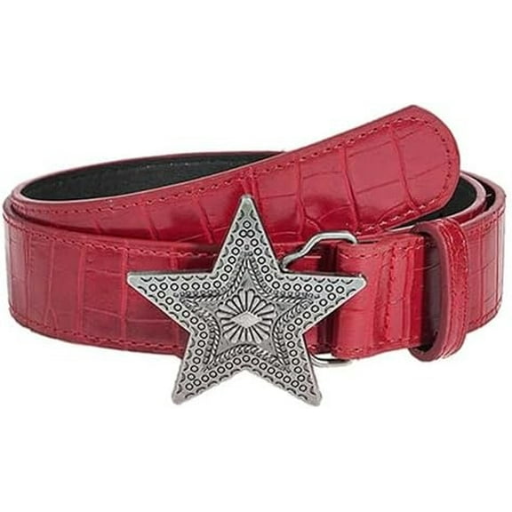 Red Cowgirls Belt for Women Men Star Buckle Leather Belts Cowboys Jeans Ladies Belt