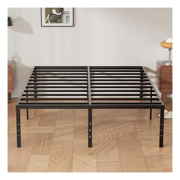 18 Inch Queen Bed Frames, Heavy Duty Metal Platform with Tool Free Setup, Easy Assembly, Noise Free, Non Slip Black Bed Frame Queen Size