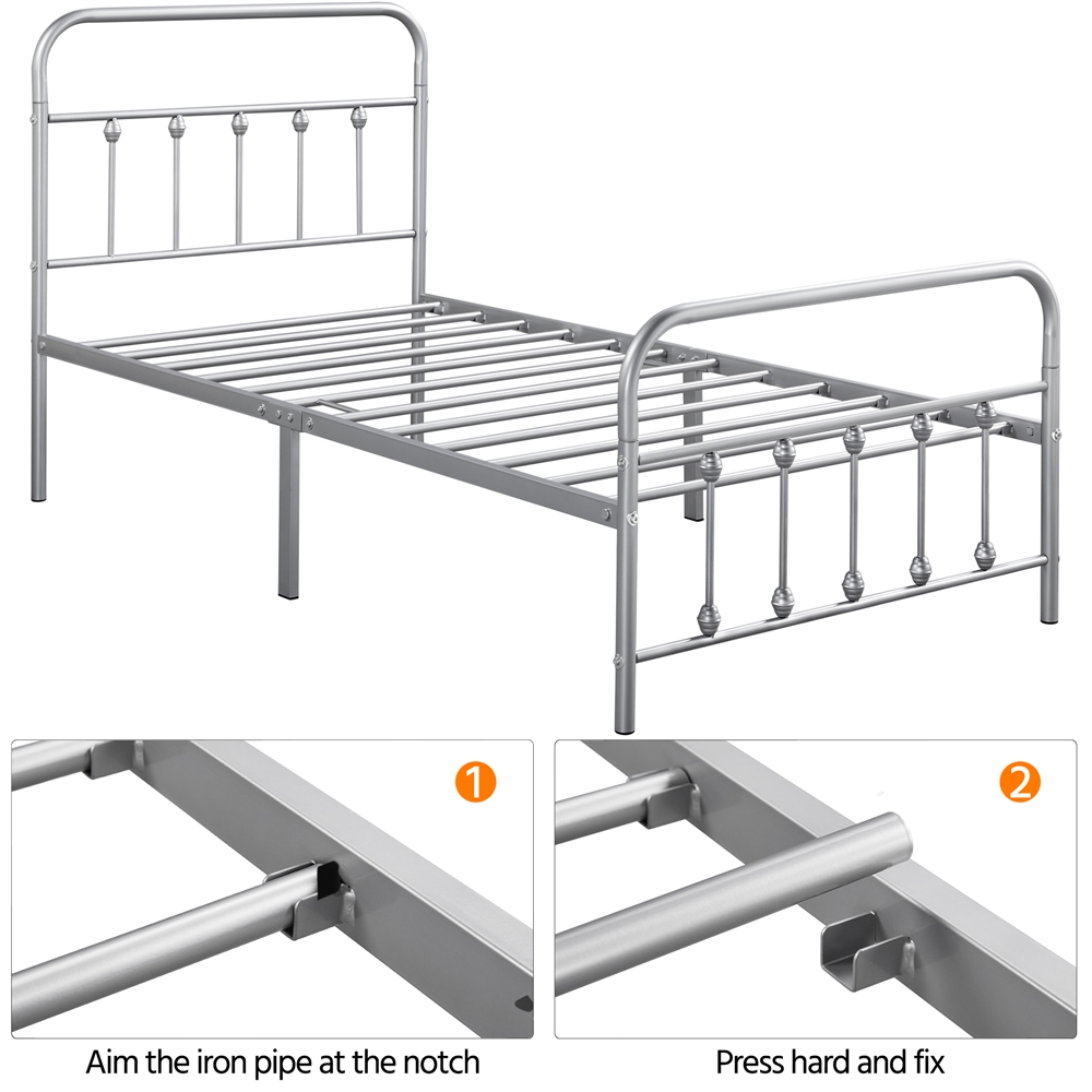 Topeakmart Queen Metal Bed Frame Spindle Headboard & Footboard, White