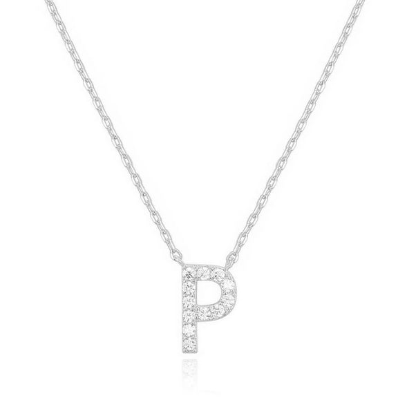 Bonjour Jewelers 14k White Gold Created Diamond Initial P Letter Pendant Necklace Plated