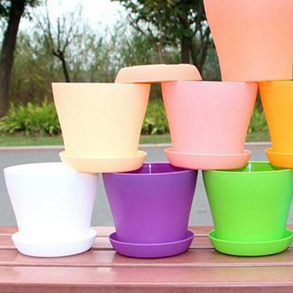 Cheers US 5Pcs Plastic Plant Flower Seedlings Nursery Pot/Pots Planter Colorful Flower Plant Container Seed Starting Pots with Pallet and Drainage Holes
