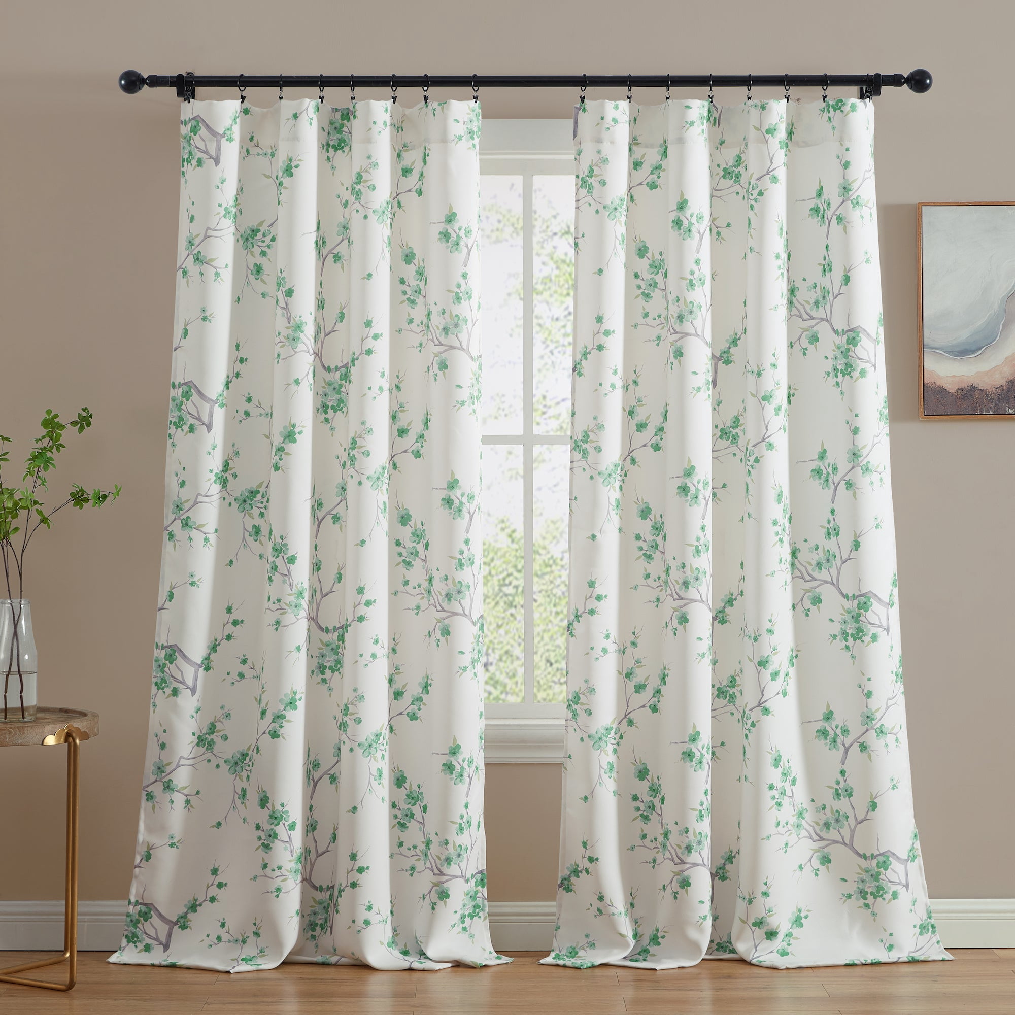 THD Yasmine Floral Room Darkening Rod Pocket Light Filtering Curtain Panels - Set of 2