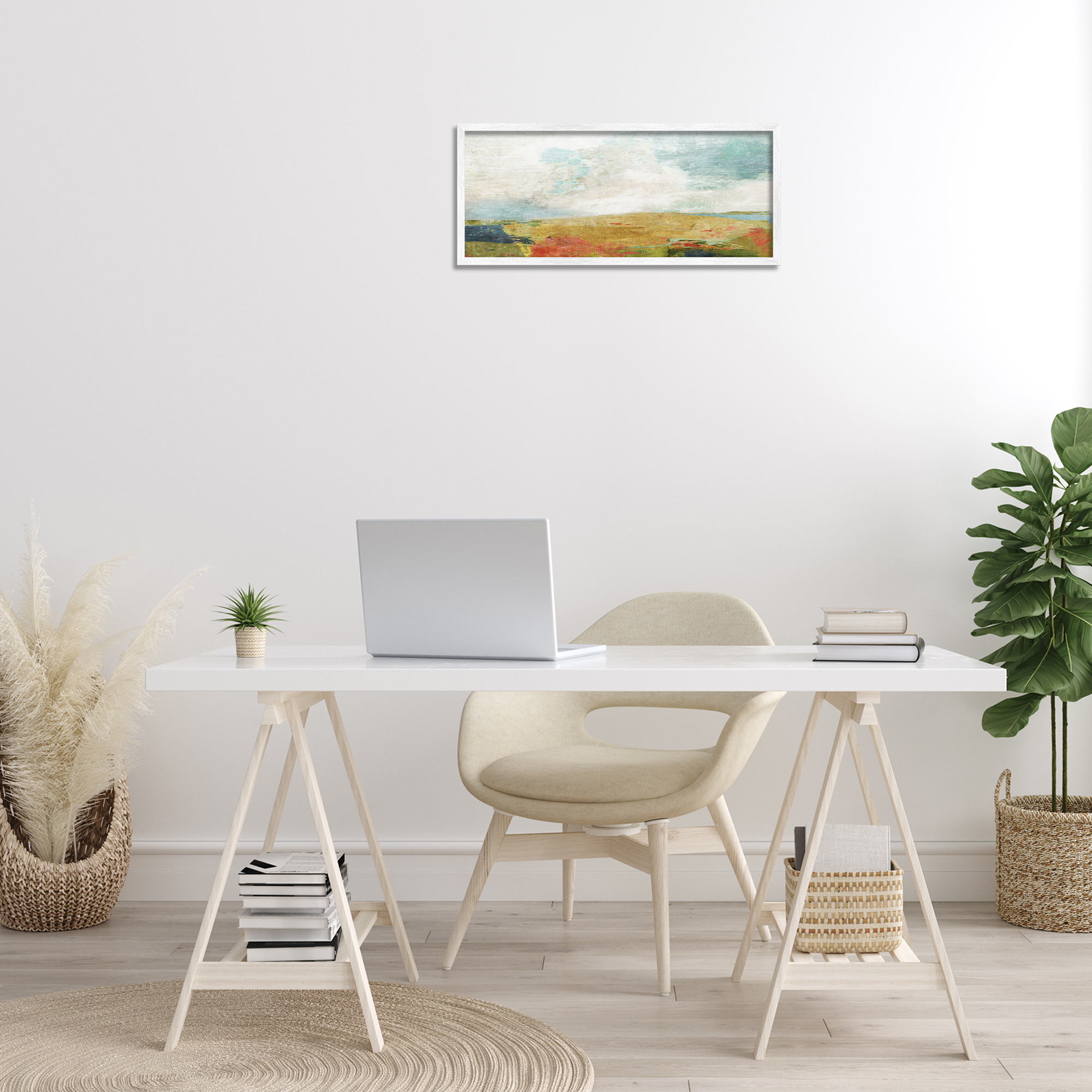Stupell Industries Rural Country Hills Impression Abstract Painting White Framed Art Print Wall Art, 24 x 10