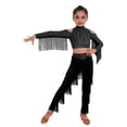 thumbnail image 6 of Aislor Girls Latin Jazz Modern Salsa Ballroom Dance Outfits Tassel Crop Tops with Fringe Pants Set Dancewear Black 8, 6 of 7