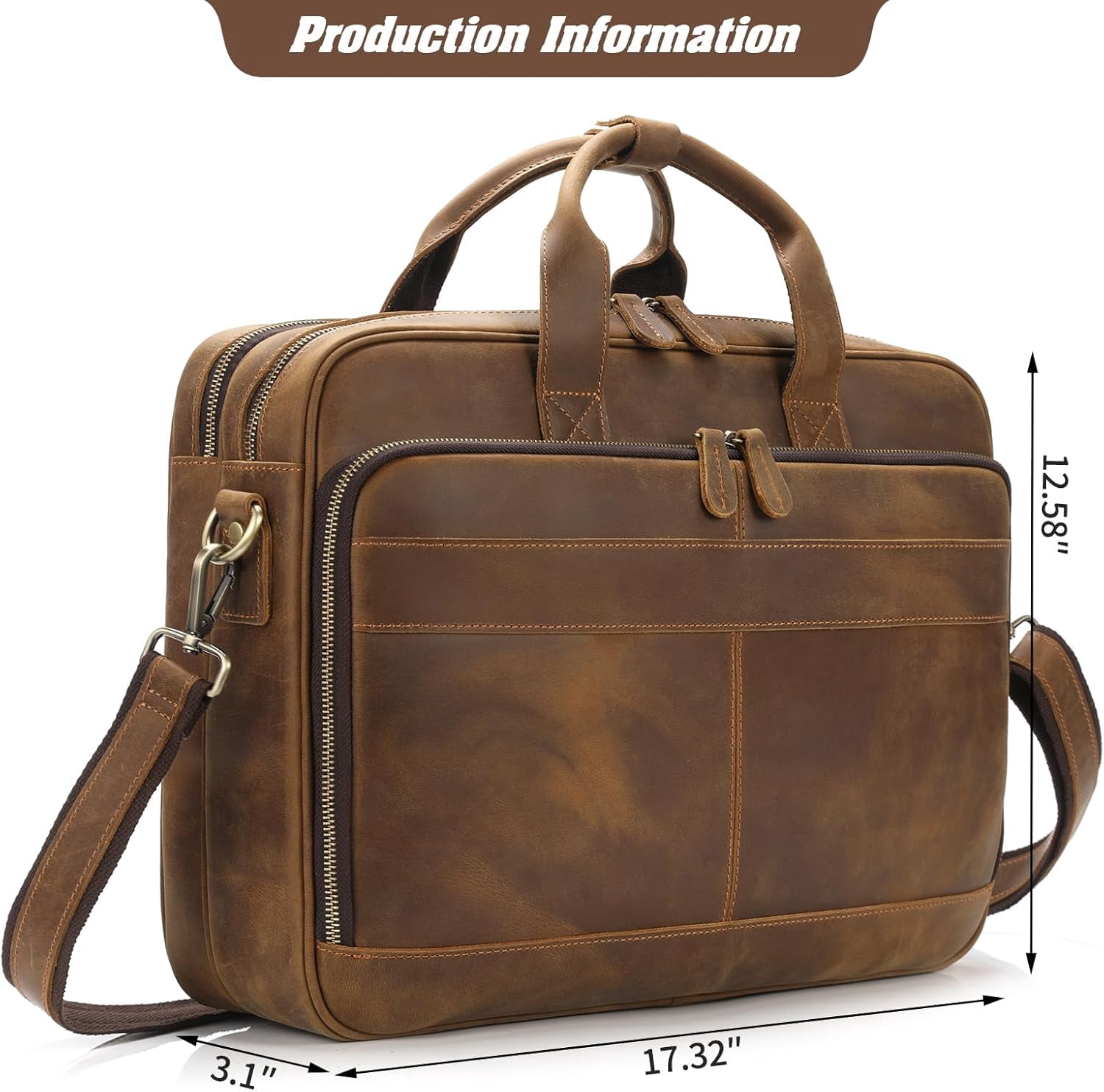Full Grain Leather Briefcase for Men, Business Messenger Bag Laptop Bag Attache Case, Fits 15.6 Inch Laptop