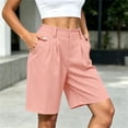 thumbnail image 5 of Puyaiuu Women Elastic High Waist Pleated Side Pocket Knee Length Bermuda Shorts Pink XXL Gift, 5 of 6