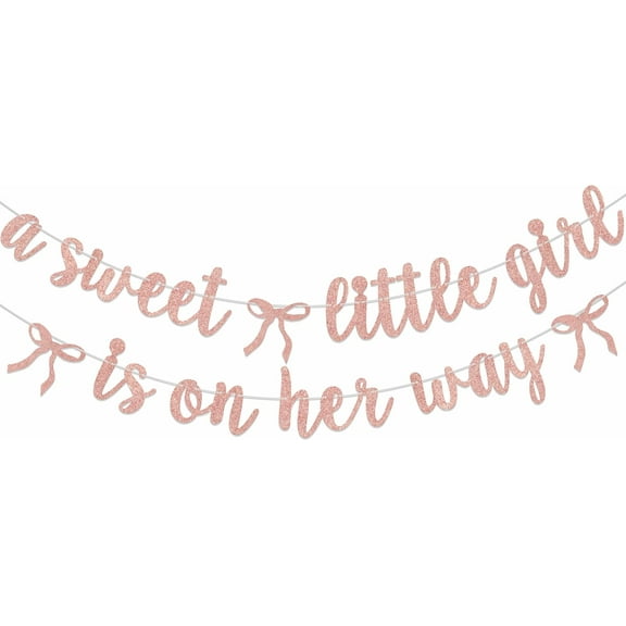 A Sweet Little Girl is on her Way Banner Pink Bow Baby Shower Decorations for Girl Pink Bow Party Decorations Rose Gold