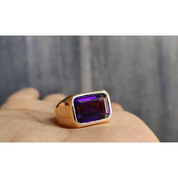 925 Sterling Silver Mens Ring, Natural Purple Amethyst Cut Gemstone Mens Ring, Wedding Ring, Birthday Gift Ring, Statement Mens Ring