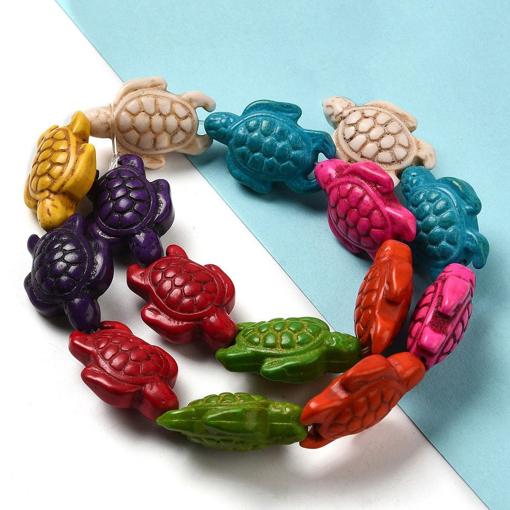 1000g Dyed Synthetic Turquoise Beads Strands Sea Turtle Colorful 29x19.5x11.5mm Hole: 1.8mm 12 strands/1000g