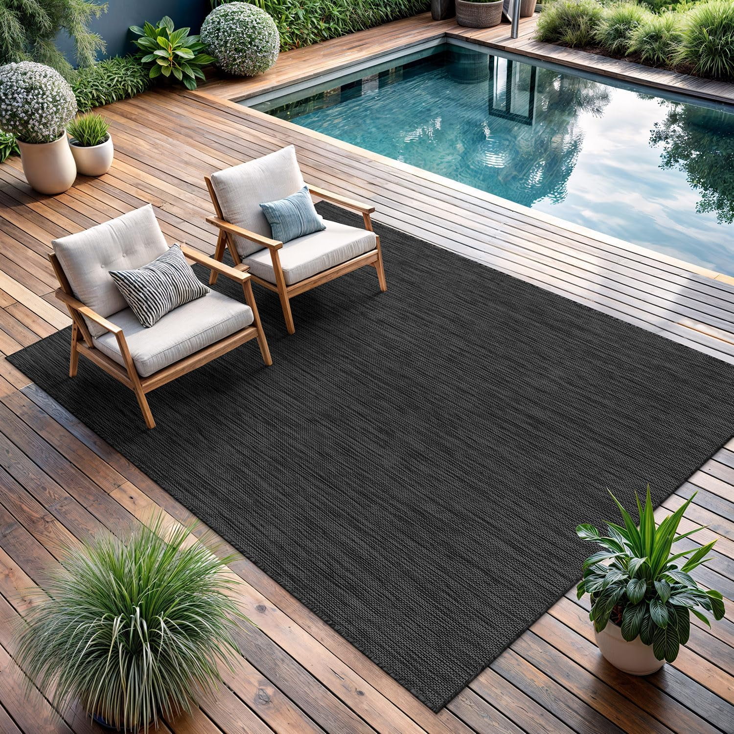 CAMILSON Solid Washable Waterproof Outdoor Indoor Area Rug Dark Gray 8x10
