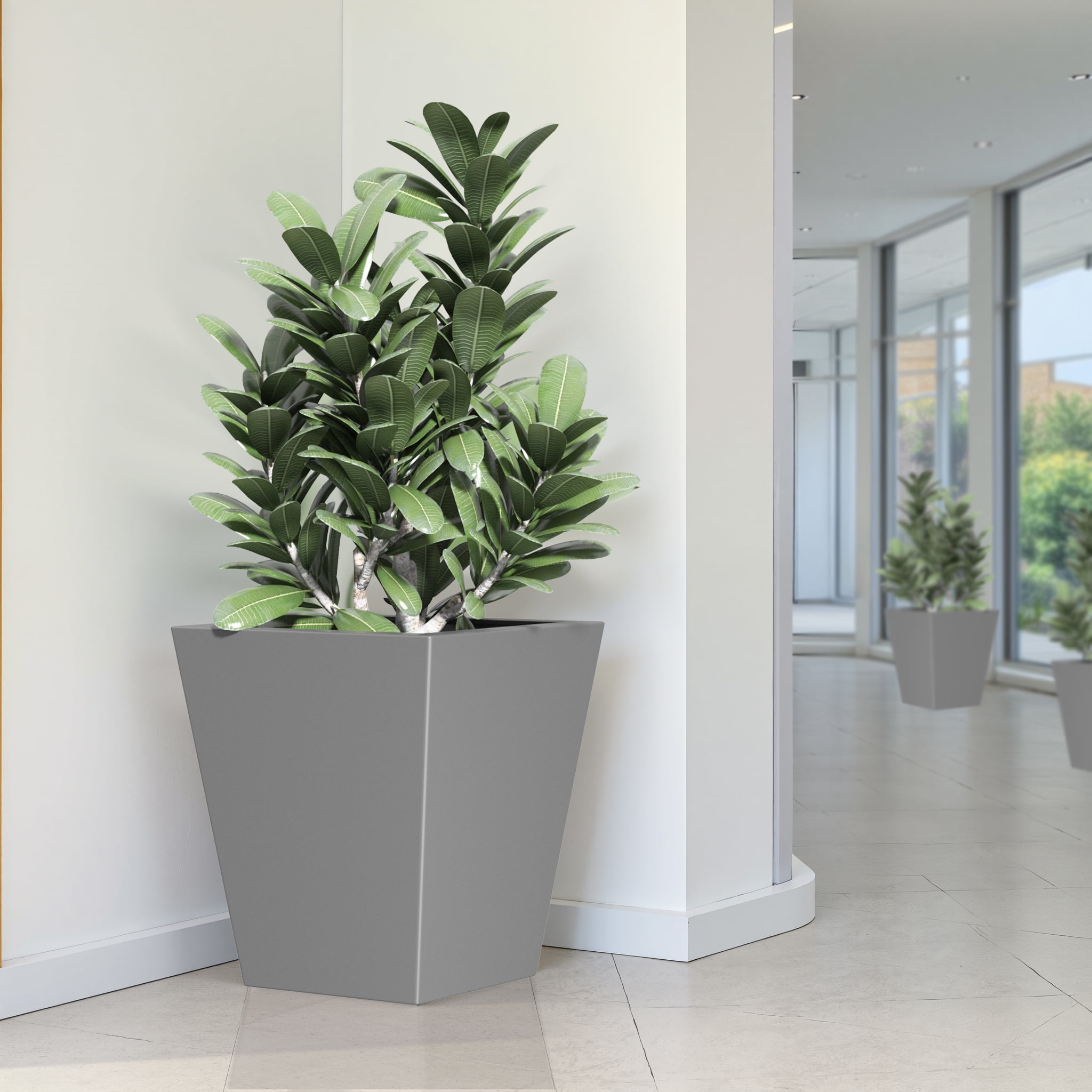 MAYEERTY 22"H Metal Tapered Plant Pot, Large Planter with Drainage Hole & Rubber Plug for Indoor Patio Garden, Gray