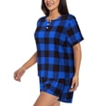 thumbnail image 2 of Naloa Buffalo Plaid Blue Black Women's Short-Sleeved Pajama Set, Loungewear, Summer pajamas, Breathable Cozy - X-Large, 2 of 9