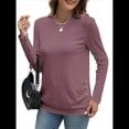 thumbnail image 2 of Camisas de Larga para Mujer, Túnicas, Blusas Holgadas, Elegantes, Cuello Redondo, Suéteres Básicos. Gris Rosado Pálido XL, 2 of 10