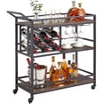 thumbnail image 1 of ZXNYH Bar Cart for The Home with Wine Rack and Glasses Holder, Industrial Liquor Serving Carts on Wheels, Rustic Wood and Metal Coffee Cart and Drink Trolley for Dining Room and Kitchen (Rustic Oak), 1 of 7