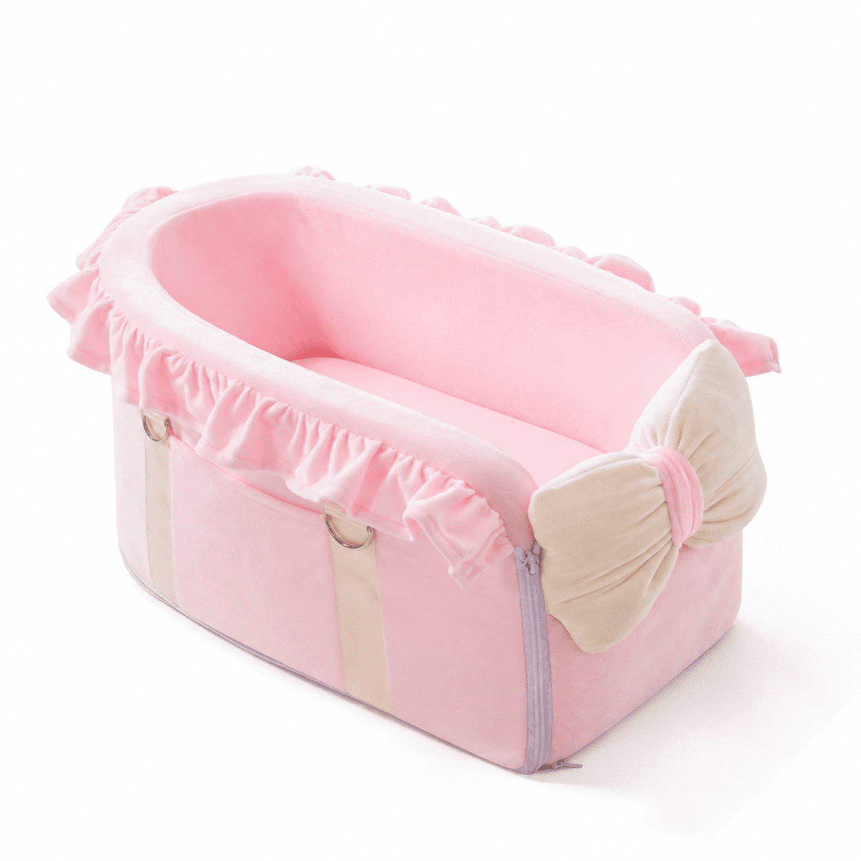 Pink Small Pet Car Booster Seat with Bow Design for Dogs and Cats Under 12 lbs