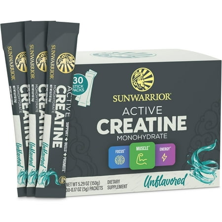 Sunwarrior Micronized Creatine Monohydrate Powder, Vegan Pre Workout Supplement, Unflavored, 30 Servings