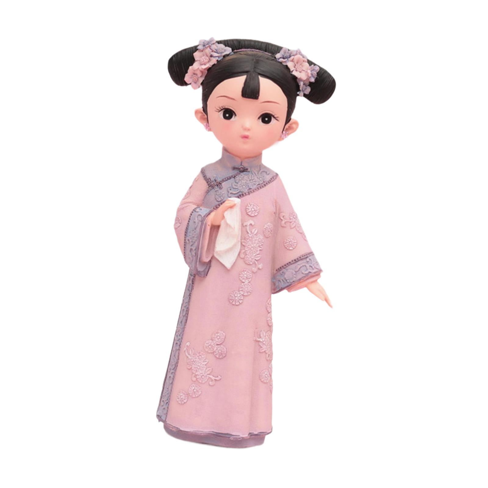 WLPZXP Girl Resin Statue Desktop Doll Toy Hanfu Dress Decoraitve Miniature Figurine for 12x8x22cm Hankie