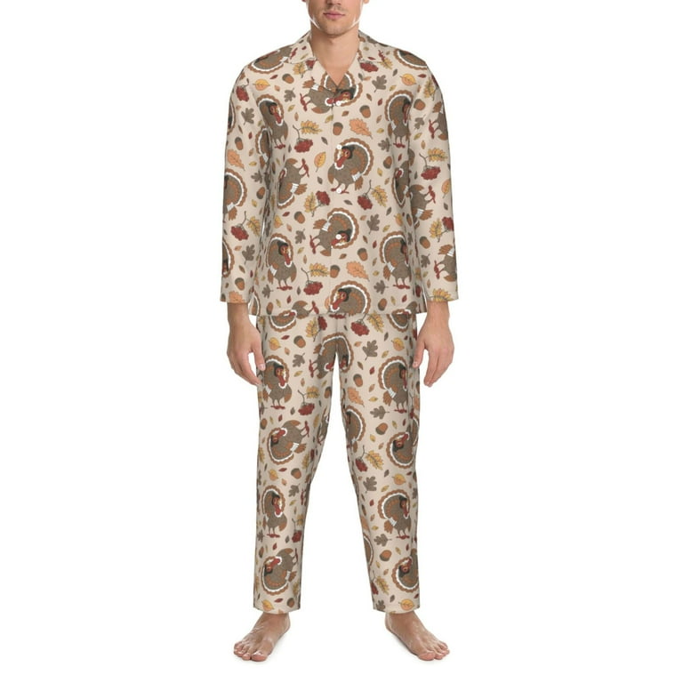 Sikiie Cute Autumn Turkey Mens Pajama Set, Soft Warm Long