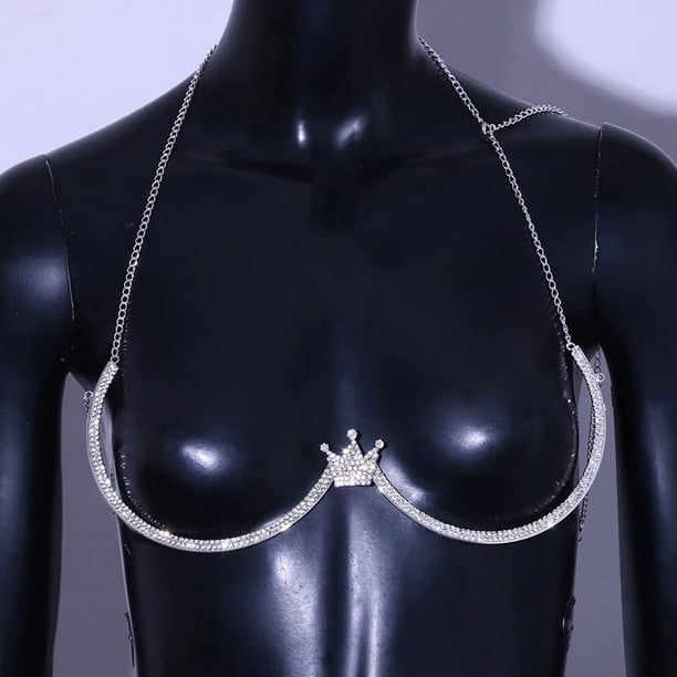 Jinsinto Chest Chain Rhinestone Bra Body Chain Sparkly Bikini Bra Chest  Chains Silver Chest Bracket Chain Bra Party Body Jewelry Accessories for  Women 