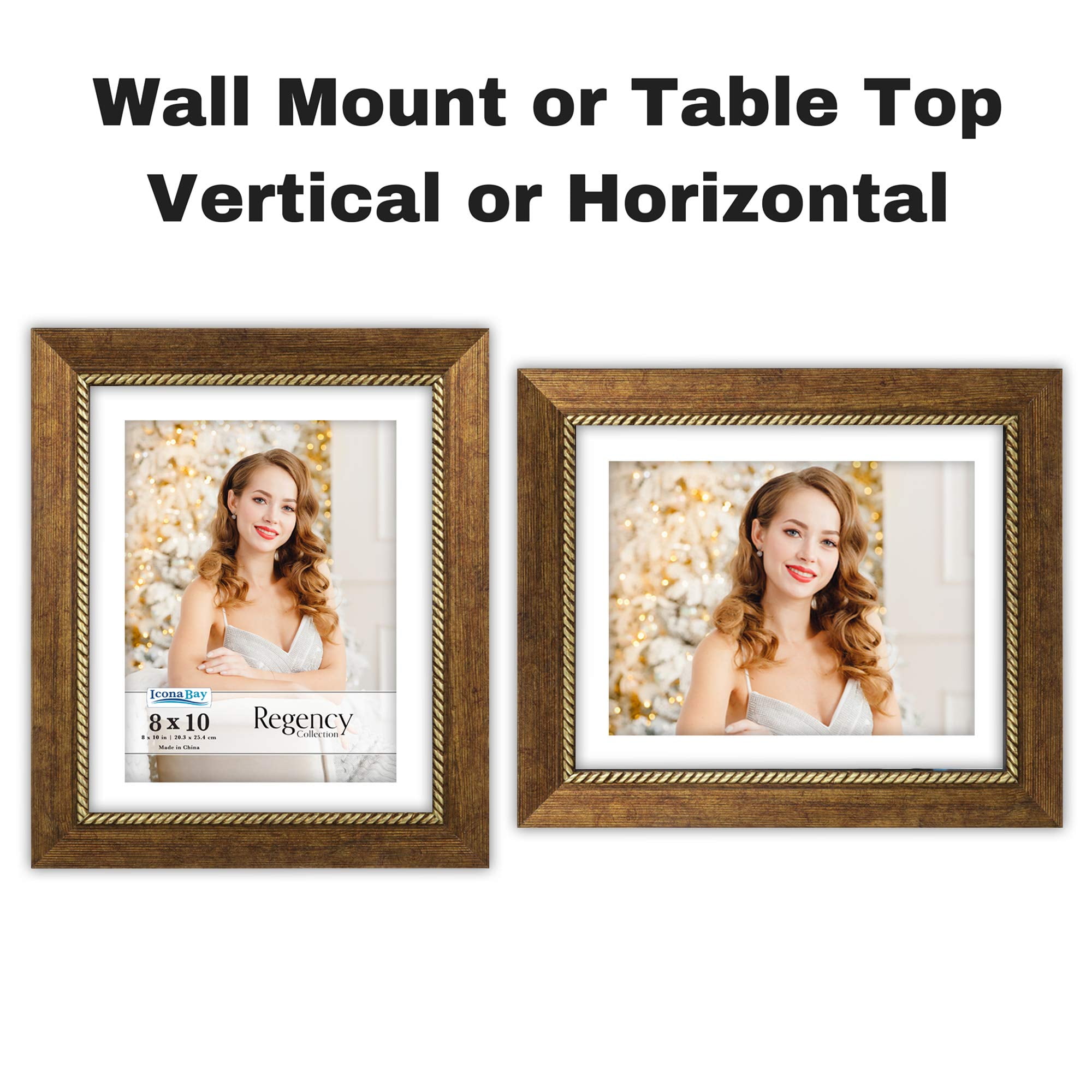 Wall Mount or Table Top Icona Bay 8x10 w/Mat Picture Frames Baroque Style Photo Frames 8 x 10 Regency Collection 20x25 cm Silver, 6 Pack