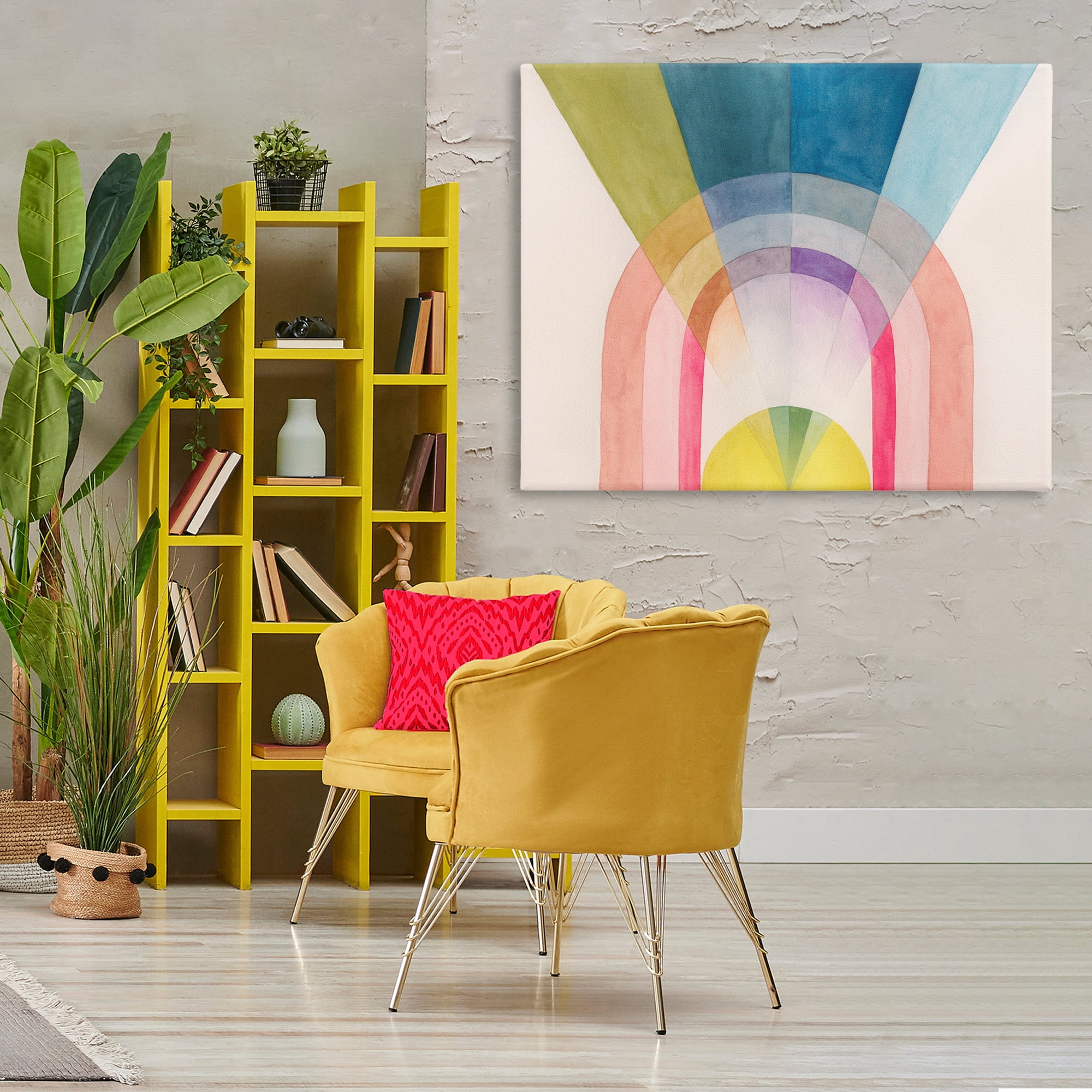 Stupell Industries Sun Rays & Rainbow Abstract Painting Wrapped Canvas Art Print Wall Art, 48 x 36