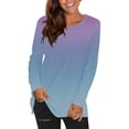 thumbnail image 2 of ICHUANYI Clearance Fashion Women's Round-Neck Sleeve Print Casual T-shirt Blouse(Blue, XL) ICHUANYI WER2023081508864, 2 of 5