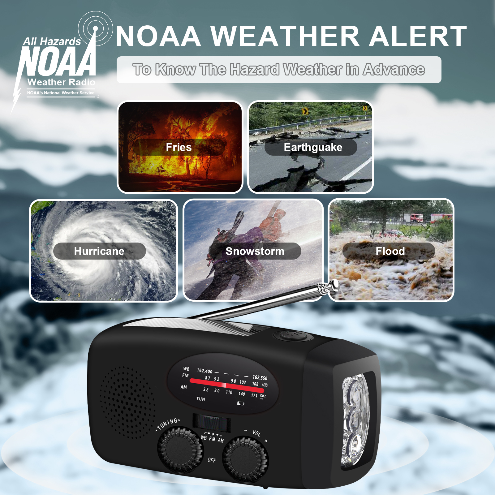 ZOUYUE Hand Crank Emergency Radio, Portable Radio Solar Powerd AM FM WB NOAA Weather Radio with Flashlight, Cell Phone Charge, SOS Alarm