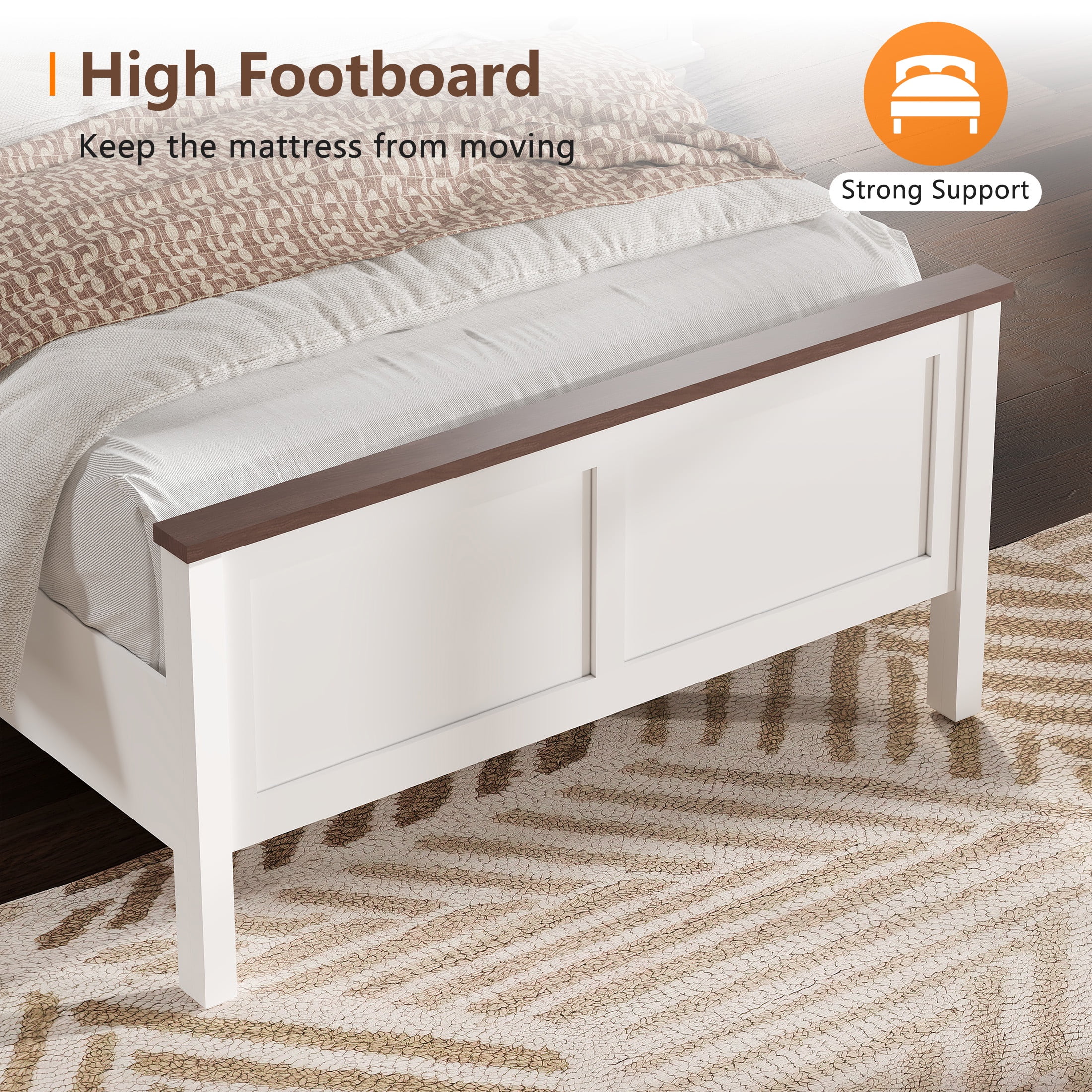 SESSLIFE Twin Size Bed Frame, Wood Platform Bed Frame with Headboard and Footboard, Farmhouse Style Twin Bed Frame with Strong Wood Slat Support, Holds 350 lb, No Box Spring Needed, White