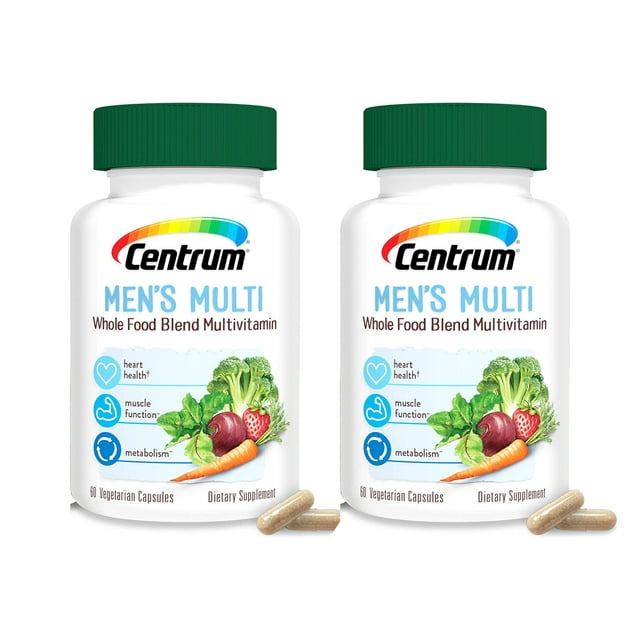 Centrum Whole Food Multivitamin for Men, with Vitamin C, Vitamin D, Zinc 60 Capsules, 2 Pack