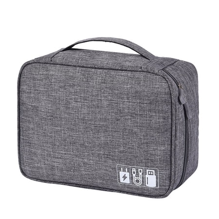 Travel Storage Bag Polyester Case for Data Cable U Disk Power Bank Electronic Accessories Digital Gadget Devices (Grey)