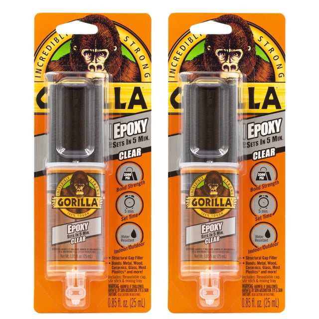 Jeringas epoxídicas transparentes Epoxy Gorilla de 25 ml, paquete de 2 unidades, juego de 5 minutos