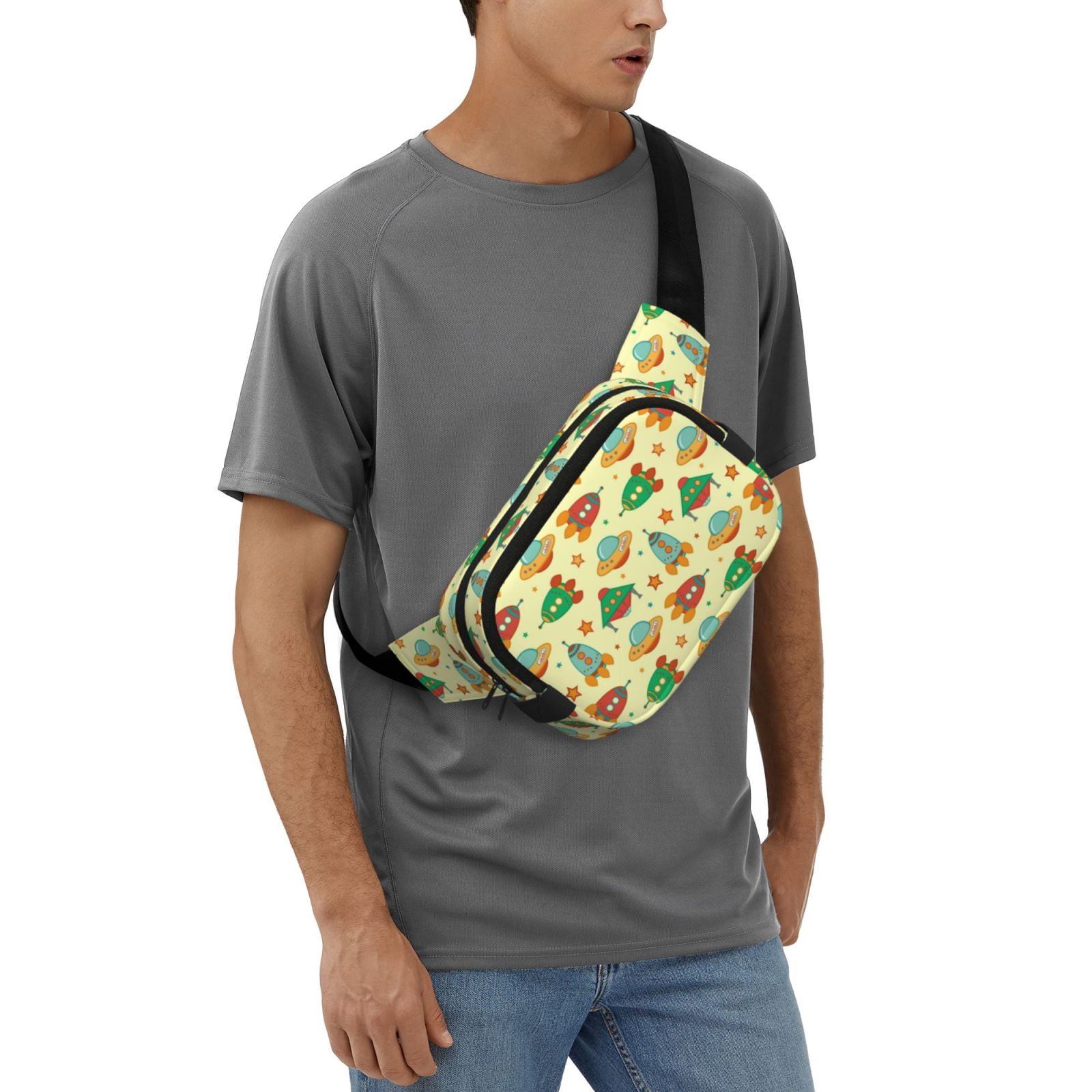 Picia Colorful Outer Space Print Square Double-Layer Waist Bag Mini Adjustable Waist Belt Bag Exercise Running Travel Hiking