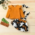 thumbnail image 3 of 3Pcs Toddler Halloween Outfits, Long Sleeves T-Shirt + Cartoon Ghost Suspenders Skirt + Headband for Girls, 3 of 7