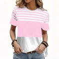 thumbnail image 4 of LNWUY Women's Fashion Striped Colorblock T-Shirt Casual Short Sleeve Crewneck Tee Graphic Tops for Daily Wear Pink XXL, 4 of 6
