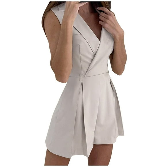 Mono con cinturón y cuello en V para mujer, ideal para ir al trabajo, de moda para primavera-verano - Material elástico y duradero, para ocasiones informales y fiestas