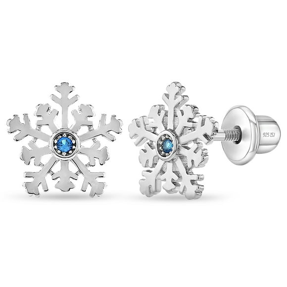 Winter Snowflake Kids / Children's / Girls Earrings Screw Back - Sterling Silver