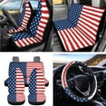 thumbnail image 3 of Garronmavis 15pcs American Flag Automobile Interior Sets Car Front and Rear Seat Cover Steering Wheel Cover Seat Belt Cover Coasters Rearview Mirror Cover Car Garbage Can Air Vent Mount Phone Holder, 3 of 7