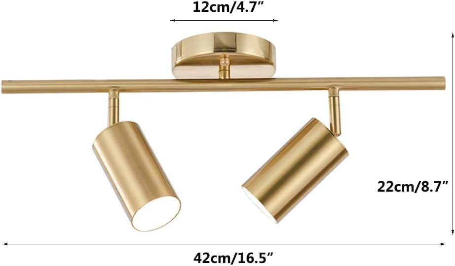KCO Lighting Modern 2-Light Gold Track Lighting Fixture Flush Mount Brushed Brass Track Lights Kit