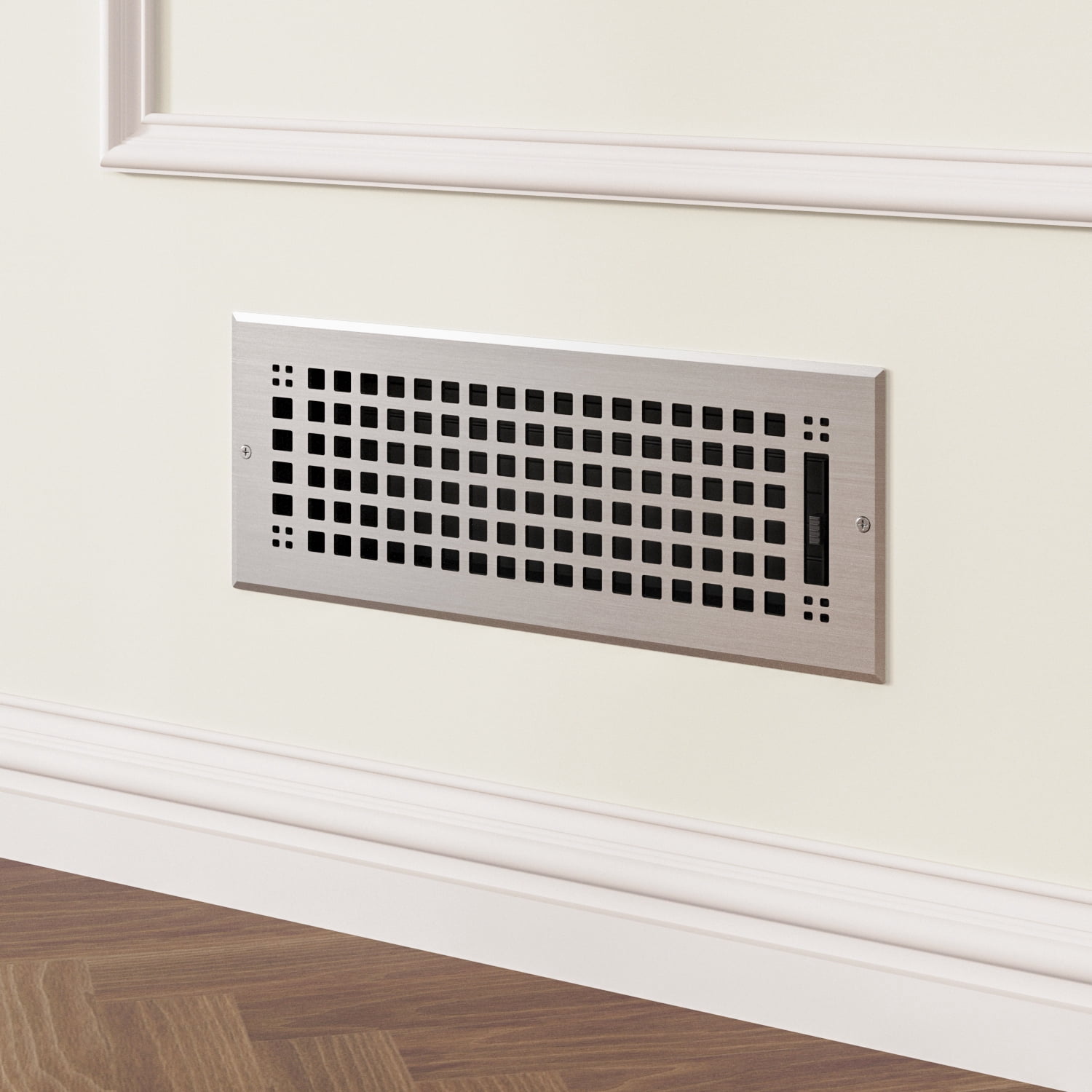 Naiture Stainless Steel Wall Register, Heavy Duty Rust-Resistant Wall Vent Cover, Metal Damper or Lever, Mission Style Grille Wall Vent, Duct Size 4" X 12", Brushed Nickel Finish