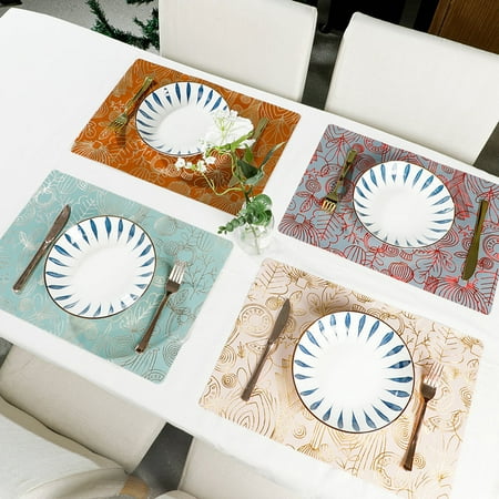 

Xinhuadsh Table Placemat Double-sided Bronzing Pattern Oil-proof Waterproof Rectangle Anti-scald PVC Dishwasher Safe Dining Mat Kitchen Supplies