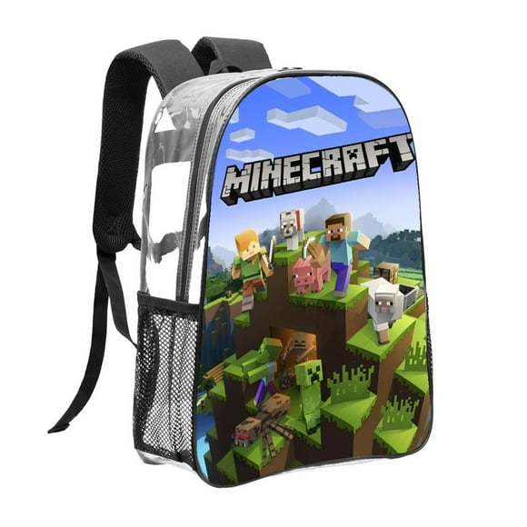 Minecraft Mochila transparente temática, resistente y duradera, bolsa see-through para trabajo, deporte, universidad y viaje, 31 × 43 cm