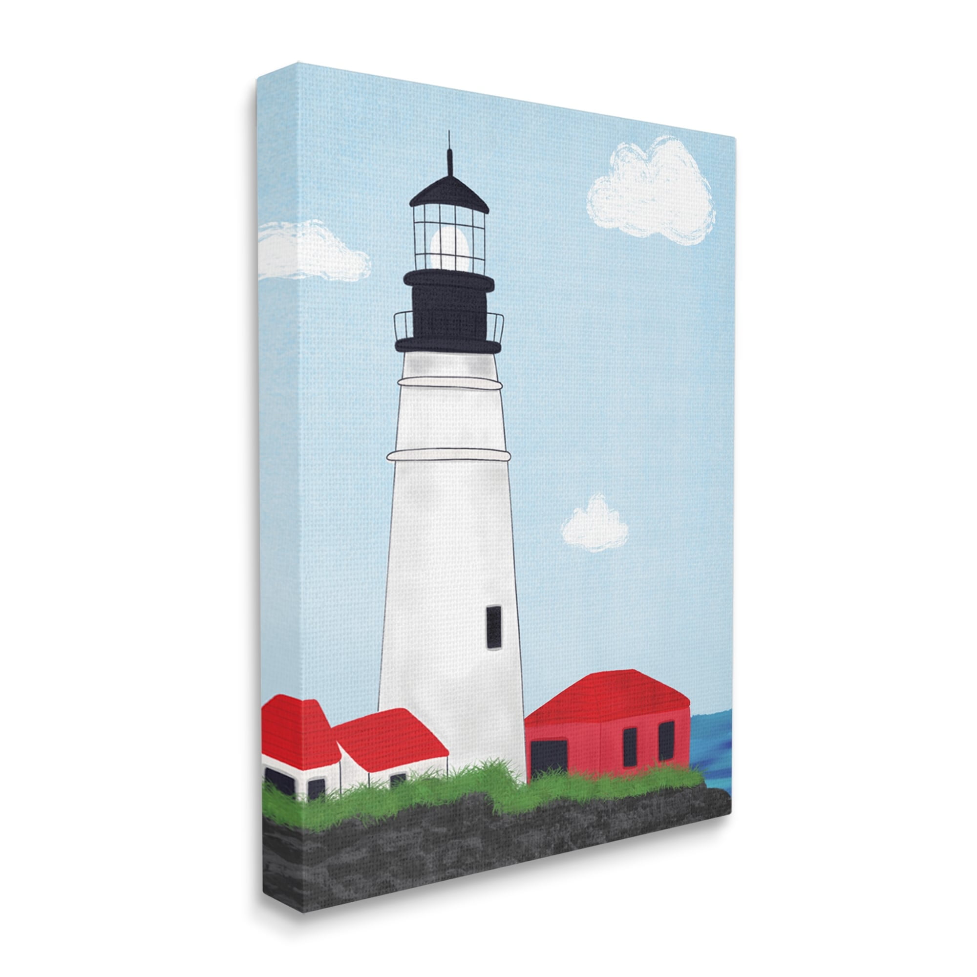 Stupell Industries Tower Port Lighthouse Coastal Architectural Beacon Red House,24 x 30, Design by Emily Cromwell