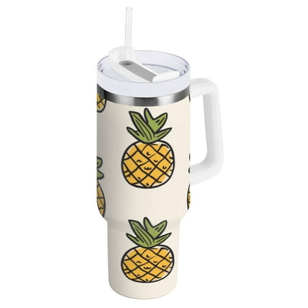 

40 Oz Car Handle Water Cup 10.8x3.85 Inch Stainless Steel Water Cup With Handle Water Cup Car Water Cup Travel Coffee Cup Cartoon Yellow Pineapple