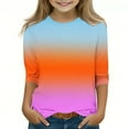 thumbnail image 3 of Efsteb Kids Girls 3/4 Sleeve Shirts Loose Casual Round Neck Three-quarter Sleeve Tops Summer Comfy Cute Gradient Color Tee Shirt(Orange,7-8 Years ), 3 of 5